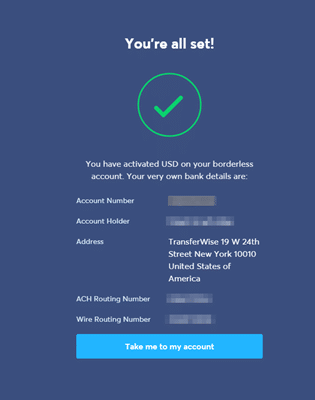 Step 4 - TransferWise Borderless account banking details Step 4 - Wise Borderless account banking details